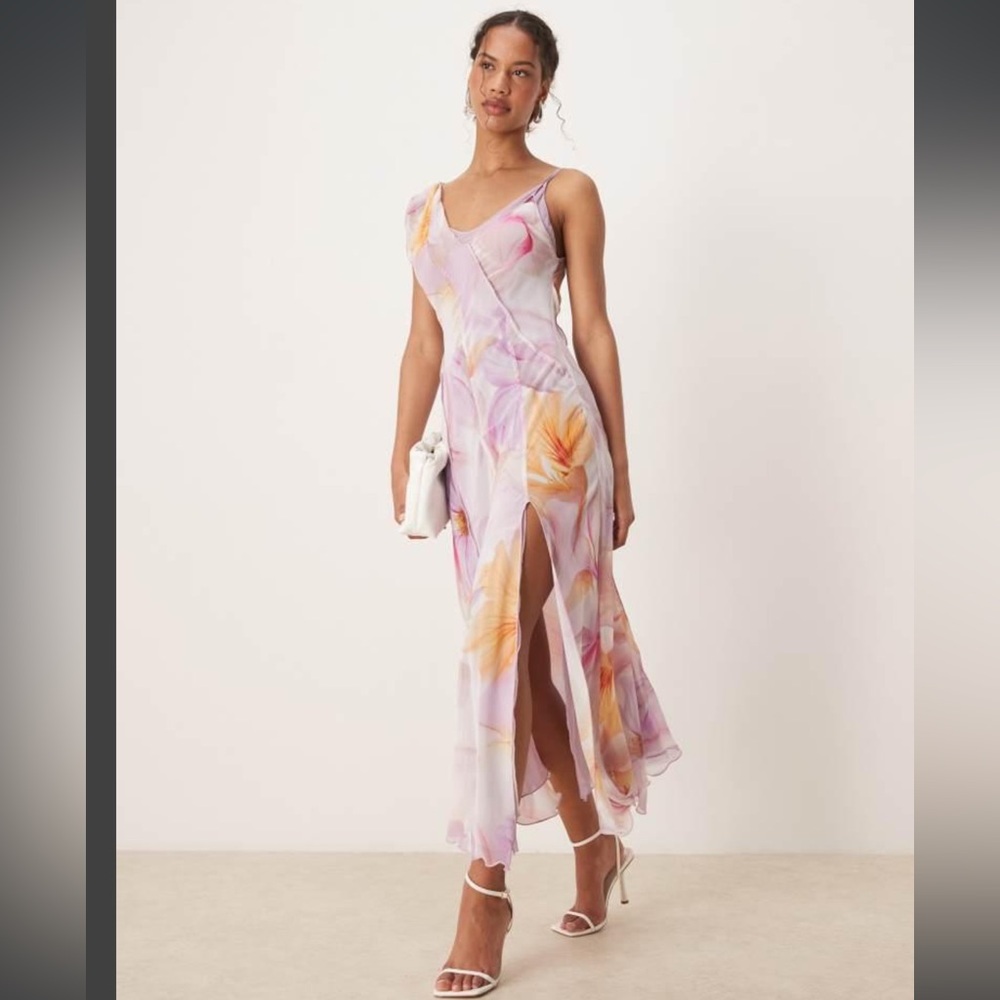 Mango FLORAL-PRINT DRESS WITH ASYMMETRICAL STRAPS